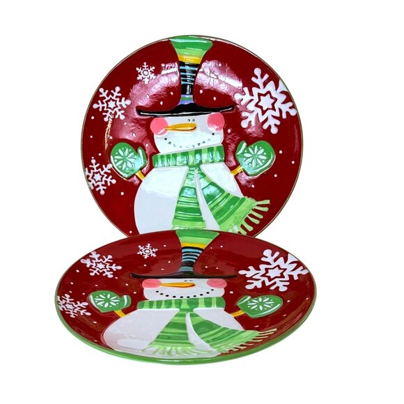 Pier 1 Imports Jolly Holiday Snowman Collection Dessert Plate Set of 2 Christmas - Picture 3 of 16